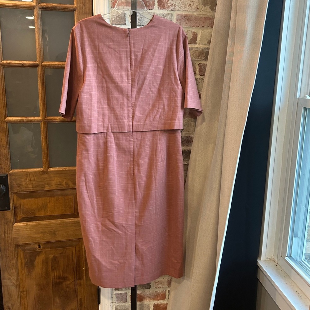 Ann Taylor Sheath Dress Women Pink Plaid Popover Layered Elbow Sleeve Tall 12T